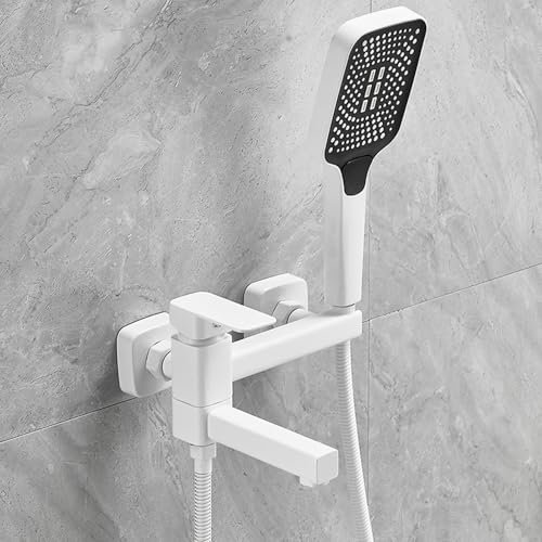 XJTNLB Grifo Bañera y Ducha Blanco Grifo de Pared Monomando de Bañera/Ducha Giratorio de 90 ° Conjunto de Ducha Monomando de Latón-A