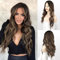 FESHFEN Lange Wellig Perücken, Lace Front Perücke Mittelscheitel Frauen Synthetik Haar Wellen Lange Wig Natürliche Gewellte Perücken für Damen, 65 cm Braun Mix Blond