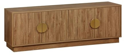 sweeek - Meuble TV Exotique 4 Portes décor Bois de manguier. poignées en métal doré L 140 x P 40 x H 48cm