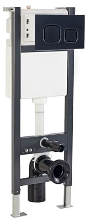 Nes Home Wall Hung Toilet Cistern Frame with Avant Matt Black Square Push Button