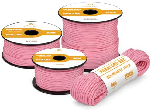 Abma Cord Paracord 4mm 15m Schnur Typ III Paracord 550 Seil 7 Kern für Outdoor, Camping, Survival, Basteln, Armband - Max. 250kg - Rosarot