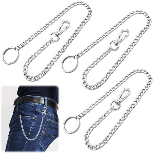 XSHAO® 3 Pièces Chaine Pantalon, Chaine Portefeuille 45 cm Porte-clés avec Mousqueton pour Hommes Femmes en Argent