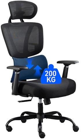 BRTHORY Bürostuhl Ergonomischer 200KG Schreibtischstuhl Verstellbare Lendenwirbelstütze/3D-Armlehnen/Kopfstütz/Wippfunktion Höhenverstellbarer Schreibtischstuhl