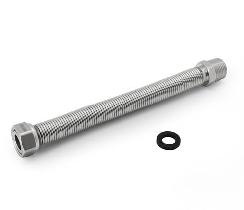 VANCOCO 2 pezzi Tubo Flessibile in Acciaio Inox 1/2 Lunghezza Regolabile da 200 a 400 mm, Tubo di Collegamento, Raccordo Flessibile per Acqua