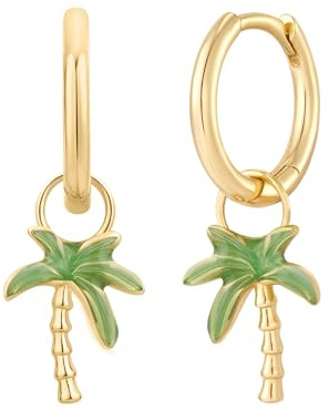 Glanzstücke München Damen Ohrringe 925/- Sterling Silber gelbgold | gelbvergoldet 14 Karat, Creolen, Palme, grün Emaille