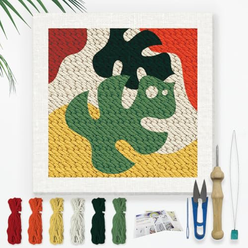 DOODLREAM Monstera Deliciosa DIY Punch Needle Embroidery Kit for Adult Beginner, 24cm Tropical Leaves Punch Stitching Craft Set for Starter with Frame, Fabric Pattern, Threader, Yarn, Punch Needle