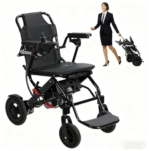 tinysiry Fauteuil roulant électrique léger, fauteuil roulant motorisé pliable avec pneus anti-crevaison et moteurs de 500 W, fauteuil roulant portable compact avec portée de 20 km pour les personnes
