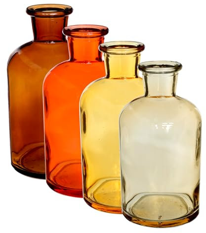 Glasvase - Flaschenvase - Dekovase - Apothekerflasche - Dekoration - Vasen Set (12 Stück - orange/braun Sortiert)