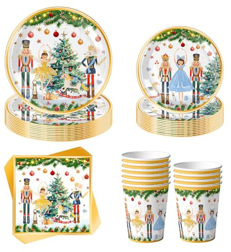 Satiskid Set di 50 stoviglie per feste di Natale, 10 ospiti, piatti di carta, tovaglioli, bicchieri di carta, set di accessori per feste