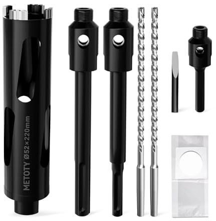 METOTY 52mm Diamant Bohrkrone, Steckdosenbohrer Kronenbohrer, mit Sds Plus Schaft 240mm,Sds max 240mm,SechskantSchaft 110mm Zentrierbohrer 10x240mm für Beton, Vollziegel, Hohlziegel, Mauerwerk usw.