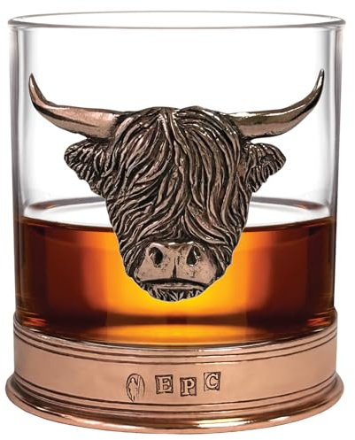 English Pewter Company Copper Highland Cow Whisky Glass Tumbler with Pewter Base Personalised with Free Engraving [HCW003]