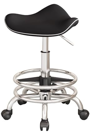 Verstellbarer ergonomischer Rollhocker, 53 cm, 73 cm, Sattelsitz für Salon, Küche, Pub, schwarzer Bürostuhl mit Rollen