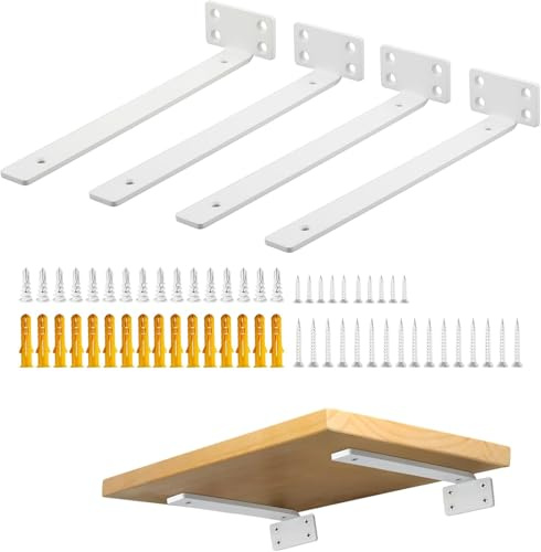 Mooche 4PCS Schwerlastwinkel 20CM,Winkel Metall mit Schraube Ankern Weiß | Regalhalterung 6.5*20*4CM,Schwerlastträger Unterstützung für Wandanbringung DIY,90° Winkel Metall mit Geboh Tragkraft 70 KG