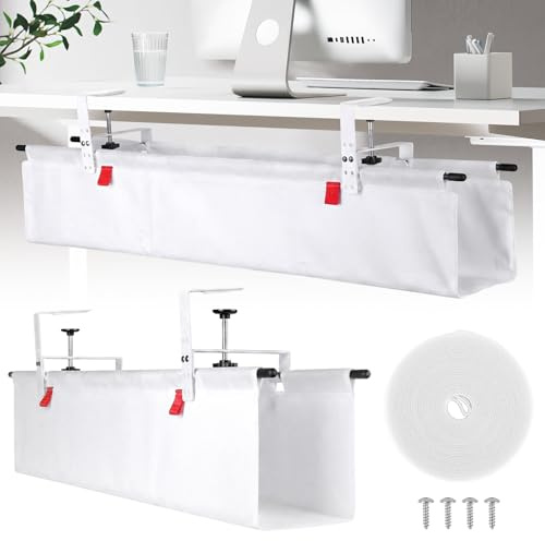 Sandiyago Kabelmanagement unter dem Schreibtisch, 90cm Ohne Bohren Kabelkanal, Schreibtisch Fexibel Kabel Organizer, Klemmen oder Schraubmontage, Kabel Management für Zuhause und Büro (Weiß)