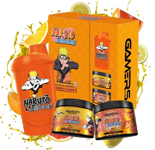 Gamers Only x NARUTO Collector Bundle [MIT ENEGRY PULVER & VITAMIN DRINK ] - 40 Portionen | inkl. Shaker | Erhöht die Konzentration & Reaktionen | 125 MG Koffein