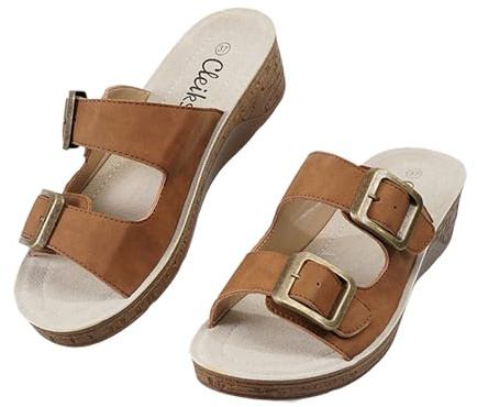 CLEIKS Sandali Aperti Donna Pantofole con Fibbia Sandali Pantofole Larghi Scarpe Estive Scarpe Ortopediche Ciabatte Slides