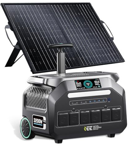 IEE 3200W Estacion de Energia Portatil P3200 con Panel Solar da 100W, 2048Wh Generador Solar, Batería LiFePO4, Carga Rápida en 1h, APP, 16 Puertos, Power Station para Camping, Caravana, Emergencias