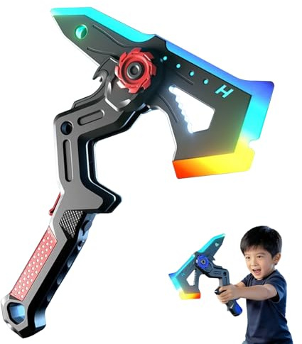 Miepkvl 2-in-1 Deformable Mechanical Sword Axe with LED & Sound Effects, Dual Fake Transformable Light Up Axe Sword Toy with Mist Effect, Rechargeable Fake AxeToy for Cosplay Prop (Red,1PC)