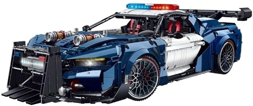 Technik Auto für Fode Mustang Polizeiauto, Modellauto-Bausatz im Maßstab 1:8, Klemmbausteine Rennauto Modellbausatz aus 3975+ Teile, Sportwagen Sammlerstück für Autofans (Ohne Original Verpackung)