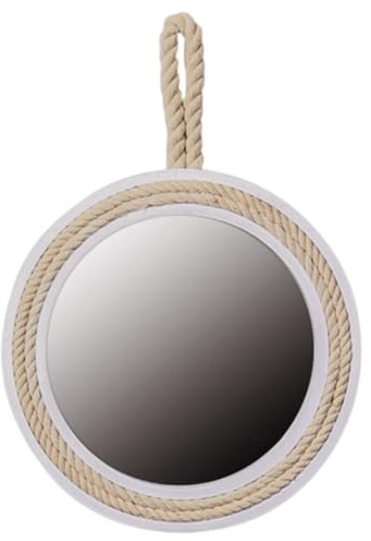 Toddmomy Retro Rope Hanging Mirror, 40x40cm MDF Wood Wall-Mounted | Bathroom Bedroom Décor, Space-Saving Wall Display, White Finish, Artistic Creative All-Match Styling