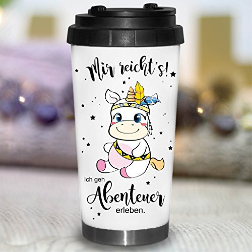 Wandtattoo Loft® Bedruckter konischer Edelstahl Thermobecher Spruch Mir reicht's! Ich geh Abenteuer erleben. mit einem Einhorn/Becher/Thermobecher mit Motiv und Spruch/Unicorn