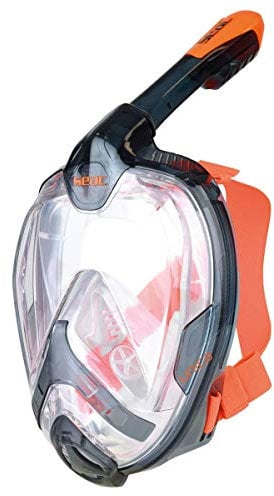 Seac Unica, Vollgesichtsmaske zum Schnorcheln, Vollgesichtsmaske mit 180° Sichtfeld, L/XL, schwarz/orange