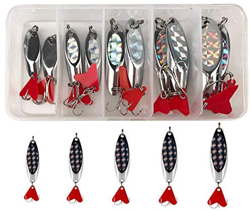 SHADDOCK 10pcs/lot Metal Fishing Lures Spoon Spinner Baits Fishing Spinnerbait Salmon Trout Minnow Lure Baits With Treble Hooks (Mixed 10pcs Kit- (5g-21g))