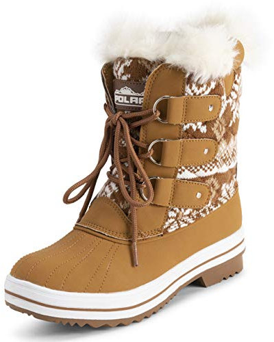 Polar Damen Mid Gepolstert Thermal Dauerhaft Gummisohle Wasserdicht Winter Schnee Kunstpelz Stiefels - Tan Cardy - UK7/EU40 - YC0635