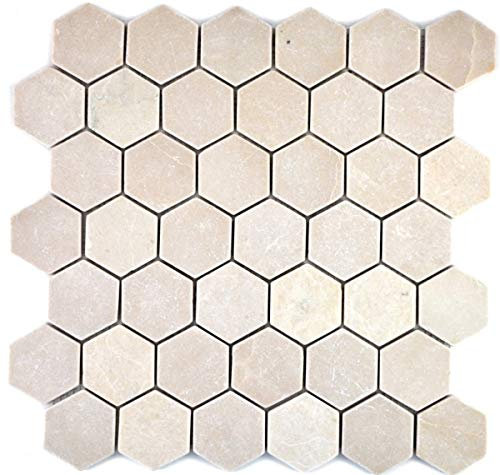 Marmor Mosaik Fliese Naturstein beige creme vanille Hexagon Fliesenspiegel Wandfliese Bad - MOS42-1212
