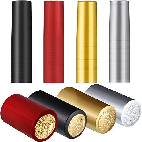 Blulu 200 Pcs PVC Heat Shrink Capsules Wine Shrink Wrap Wine Bottle Capsules Caps for Wine Cellars and Home Use (Black,Red,Gold,Silver)