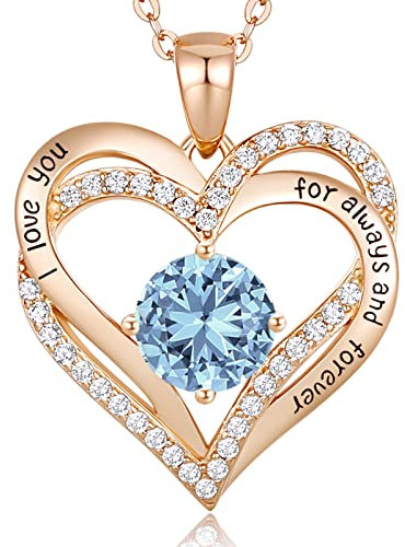 CDE Collier Femmes Collier Coeur pour Femme Argent Sterling 925 Or Rose Pendentif Cadeaux pour Femme Bijoux Cadeau de Noël Fête des Mères,Chaîne Réglable Hypoallergénique(Rose Gold-Mar.)