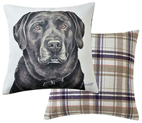Maturi gefülltes Sitzkissen mit schwarzem Labrador-Hund, Aquarellbild, Stuhlkissen, Sofakissen – 43 x 43 cm