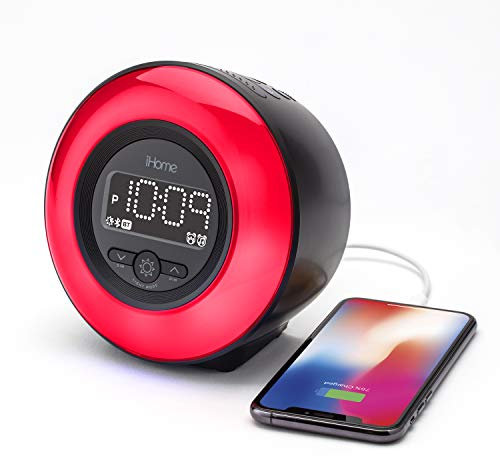 iHome Réveil IB294 Retro Lumineux, Bluetooth, Compact, avec Double Chargement USB Noir Taille Unique