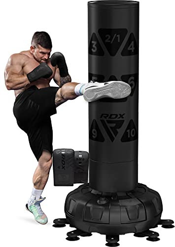 RDX 6FT 330LB Boxsack Stehend Erwachsene, Trainingshandschuhe und Überzug Set XXL Freistehender Standboxsack Boxing mit Saugfuß Freestanding Punch Bag für MMA Kickboxen Kampfsport Boxpartner Muay Thai