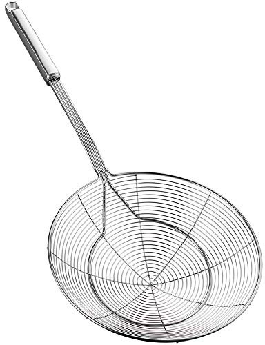 YFWOOD Spinnennetz-Schöpflöffel aus Edelstahl, Kochabschäumer, Schaumlöffel, Siebkelle, Küchenkelle aus Drahtnetz mit Griff für das tägliche Fritieren, Dünsten und Schöpfen. Durchmesser: 20 cm