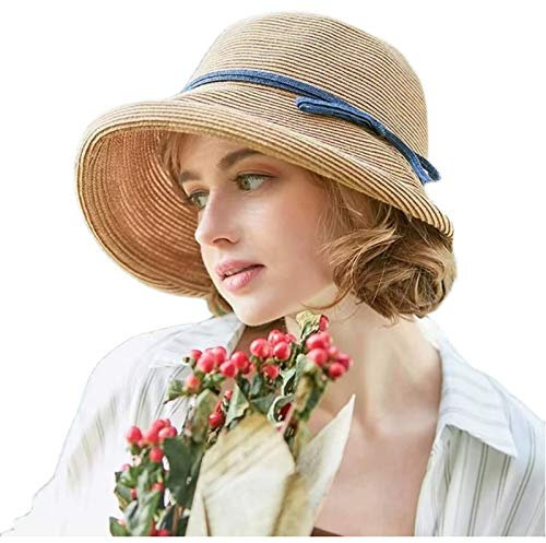 Damen Sonnenhut mit breiter Krempe, elegant, strukturiert, gebogen, breiter Fedora-Strandhut, LSF 50+ - Beige - Medium