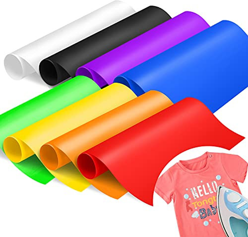 Infusible Ink Folie, 8 Stück Plotterfolie Textil, 8 Farben Cricut Folie, Heat Transfer Vinyl Plotterfolie, Druckmaschine für DIY, T-Shirts, Stoffe (30cm×21cm)