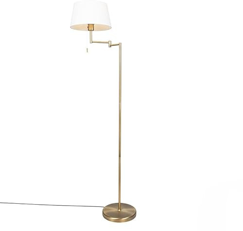 Qazqa Smart led Landhaus Stehleuchte mit Schirm, Stehlampe - Ladas - Bronze, inkl. 9W LED-Lampe, 2700K - 6500K, dimmbar, 153.5cm, Ideal als Schlafzimmerlampe und Wohnzimmerlampe
