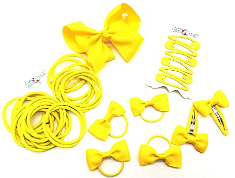 35 Stück Haarschmuck Schulschleifen Bobbles Haarspangen Schleifen und Gummibänder (gelb)