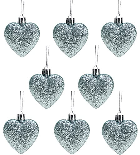 Christmas Concepts® Pack of 8-60mm (2.4) Heart Shaped Christmas Tree Baubles – Glitter Decorated Baubles (Mint Green)