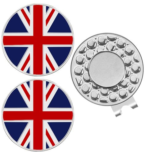 AMRTA Magnetic Golf Ball Marker Hat Clip 1pcs with 2pcs Ball Markers Golf Ball Markers Personalised for Putting Coin Golf Gifts Golfer (UK Flag)