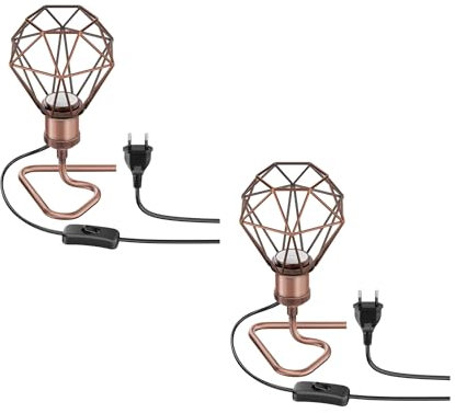 ledscom.de 2 Stück Tischlampe RETRA, Schalter, bronze matt, E27 Fassung, Käfig-Schirm, bronze