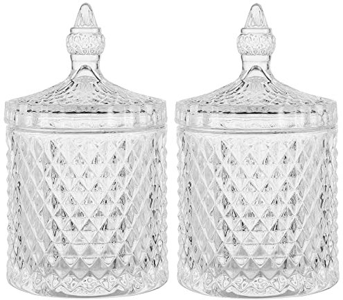 rejomiik Qtip Lot de 2 grands pots d'apothicaire en verre avec couvercle pour accessoires de salle de bain et rangement de maquillage pour cotons-tiges, éponges de maquillage, bonbons, bijoux,