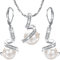Aleasha Weiß Perlenanhänger Halskette Ohrring Set Damen Silber Kette Schmuck Set Edelstahl Geschenk 45CM