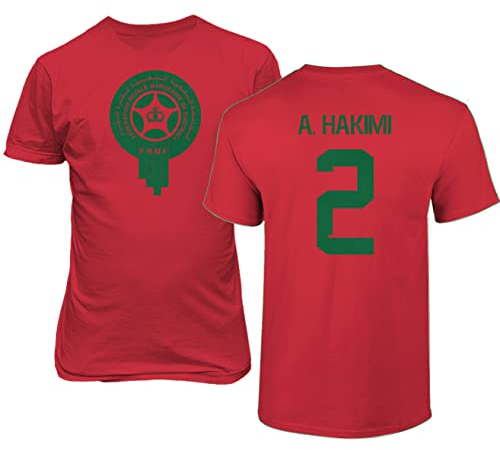 Fußballweltmeisterschaft Marokkanisch Superstar Player #2 Hakimi Trend Fan Entwurf Unisex T-Shirt (Rot, Groß)