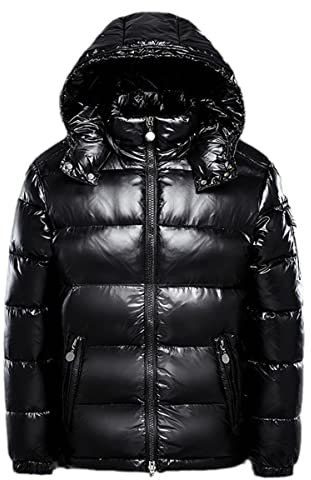 Earnmore Daunenjacke mit Kapuze für Herren, warme, glänzende Herbstjacke, gepolstert, Frühling, flauschiger Mantel, männlich, Winter, Rot, Schwarz, Schwarz, M
