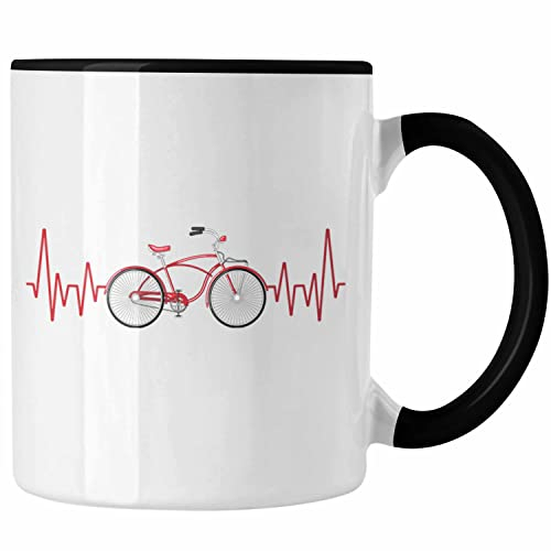 Trendation - Fahrrad Herzschlag Tasse Geschenk für Radfahrer Umwelt Hobby Geschenkidee (Schwarz)