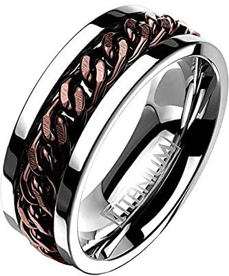 Mianova Herren Ring Titan Massiv Breit Herrenring Männer Biker Rocker Kette Spinning Fingerring Silber Coffee Braun Größe 65 (20.7)