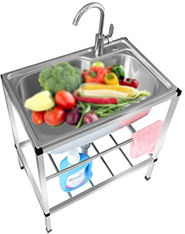 WORDFUN Évier en Acier Inoxydable, Évier De Restauration Autoportant, Évier De Cuisine sur Pieds, Plonge INOX, Évier Utilitaire Jardin Plonge, Meuble Cuisine Complete