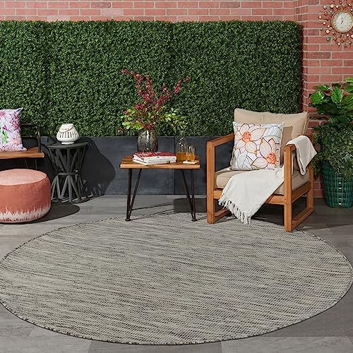 Jimri In- & Outdoor Teppich - Wetterfester Teppich für Balkon, Terrasse, Garten, Wohnzimmer, Küche - Strapazierfähiger Bodenteppich, Widersteht UV-Strahlen & Wasser - Größe 200 cm Rund, Silber